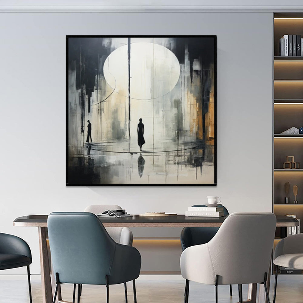 Handgemachte Ölgemälde Leinwand Wandkunst Dekoration Schwarz-Weiß Abstrakt Kunstwerk Mittelalterliches Schwarz Neoklassizismus Wanddekor Straße Für Zuhause Büro Dekor