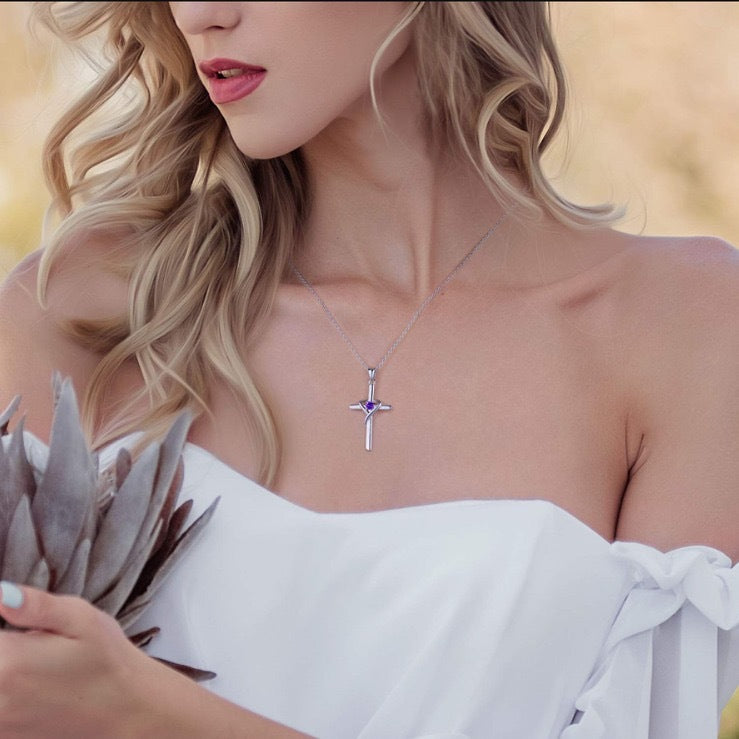 Easter Heart-Shaped Cross Diamond-Encrusted Pendant Necklace For Women