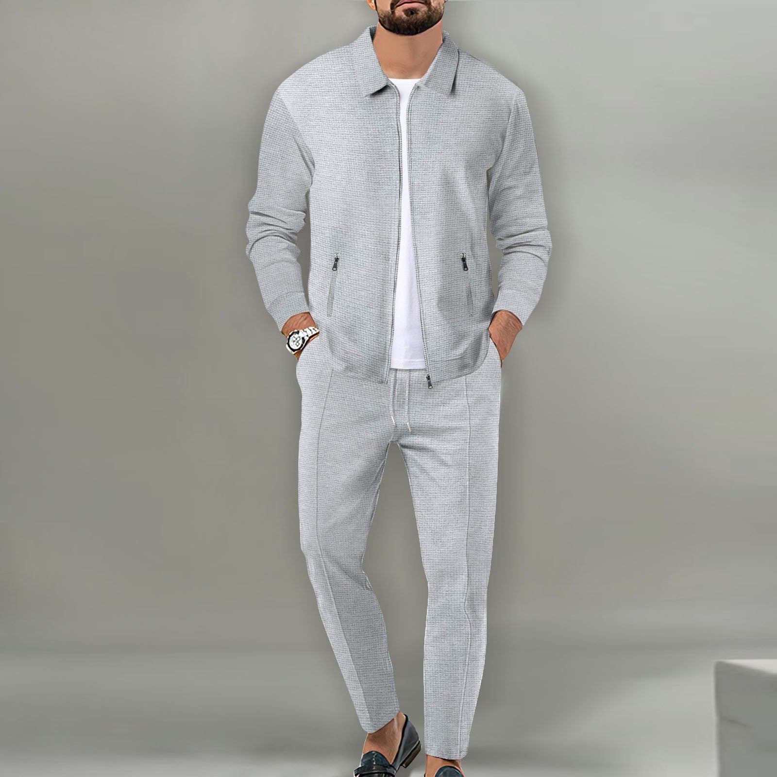 Men's Spring And Autumn Zipper Pocket Lapels Slim-fit Cardigan Men's Clothing Jacket Suits