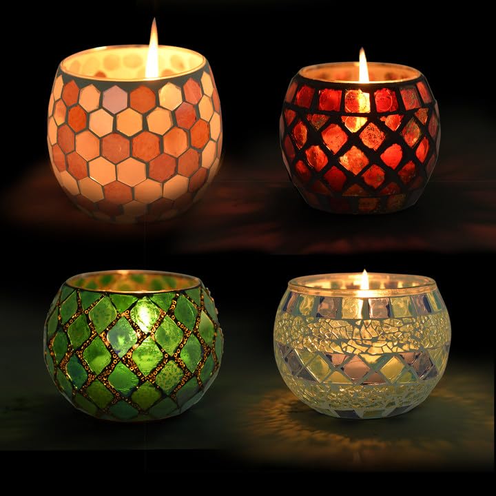 Votivkerzenhalter Teelichter - Glas Kerzenhalter Mosaik Teelicht Kerzenhalter Kerzenglas für Hochzeit Mittelstück Party Tischdekoration Valentinstag Deko