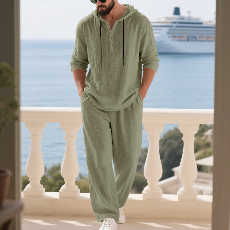 Men's Casual Home Wear Set Long Sleeve Pants With Hood