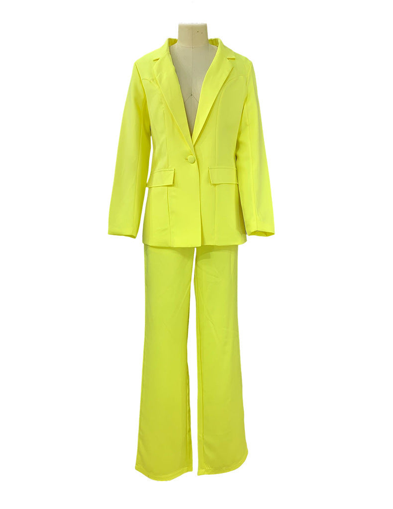 2pcs Casual Suit Lapel Button-down Blazer Jacket And Straight-leg Pants Office Commuting Business Trousers Set Clothing