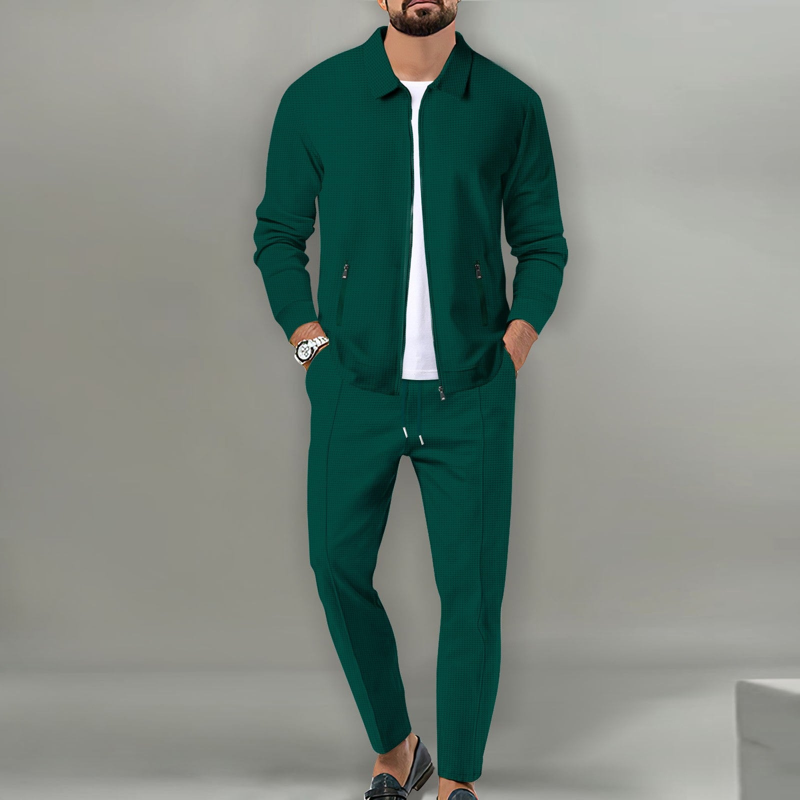 Men's Spring And Autumn Zipper Pocket Lapels Slim-fit Cardigan Men's Clothing Jacket Suits