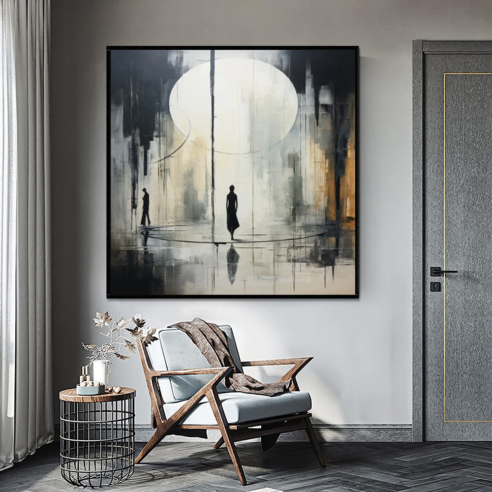 Handgemachte Ölgemälde Leinwand Wandkunst Dekoration Schwarz-Weiß Abstrakt Kunstwerk Mittelalterliches Schwarz Neoklassizismus Wanddekor Straße Für Zuhause Büro Dekor
