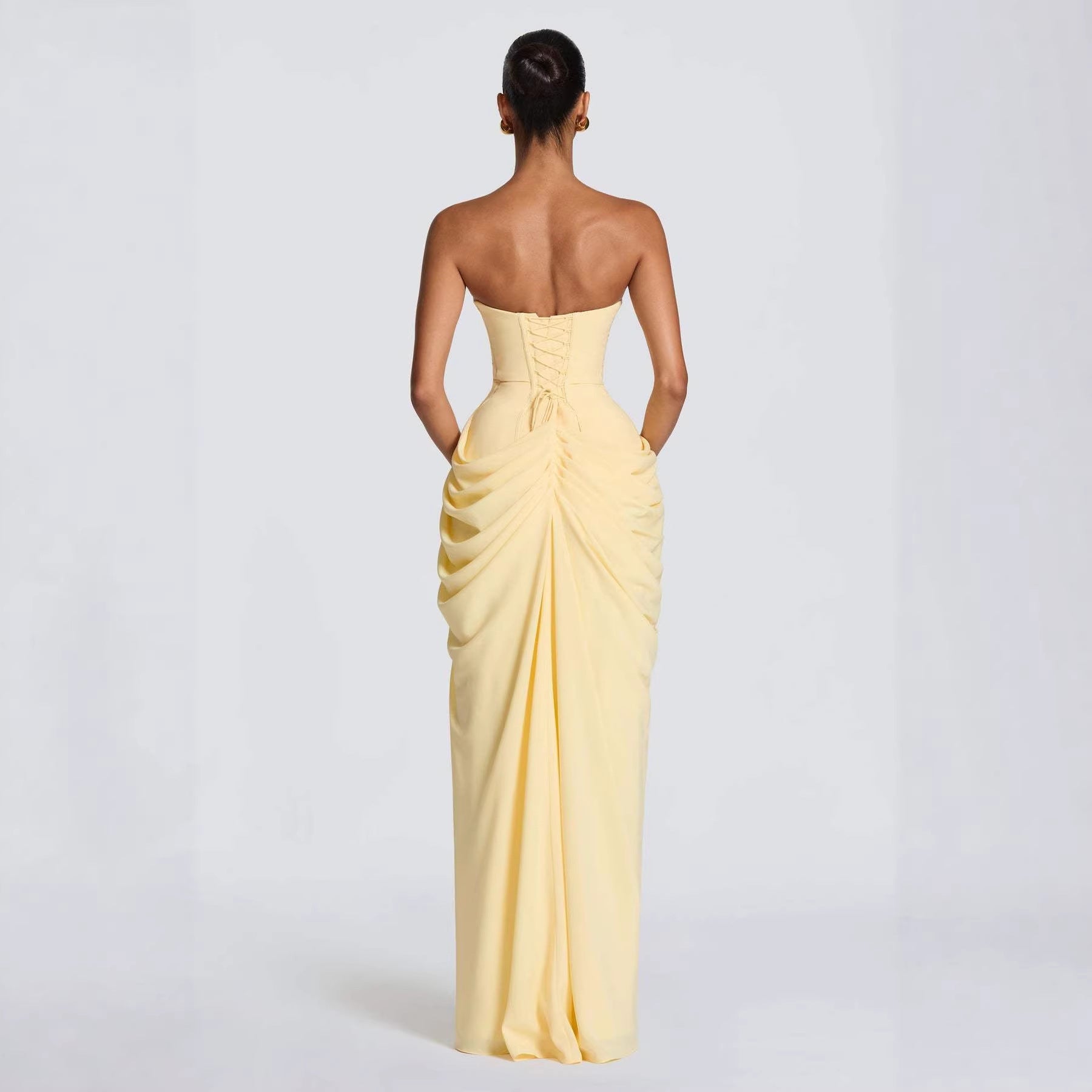 Tube Top Pleated Slit Dress