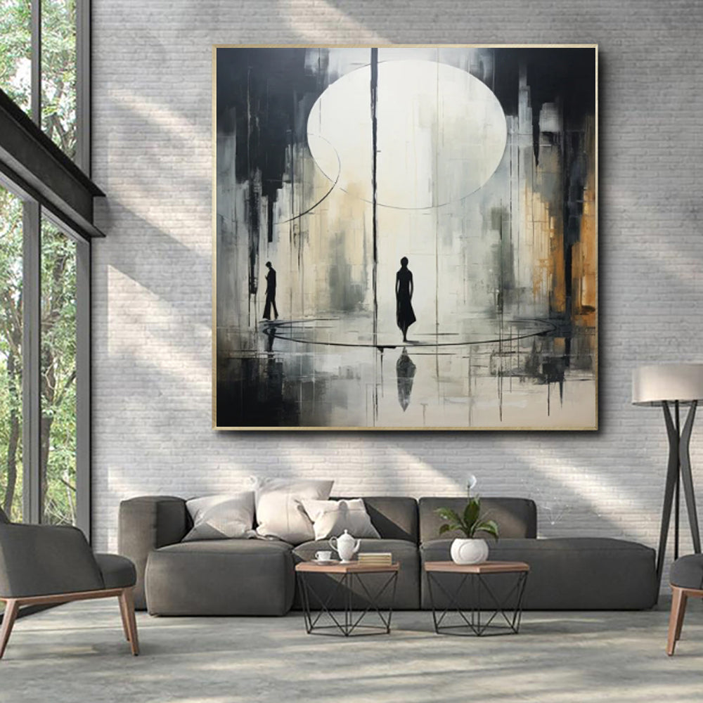 Handgemachte Ölgemälde Leinwand Wandkunst Dekoration Schwarz-Weiß Abstrakt Kunstwerk Mittelalterliches Schwarz Neoklassizismus Wanddekor Straße Für Zuhause Büro Dekor