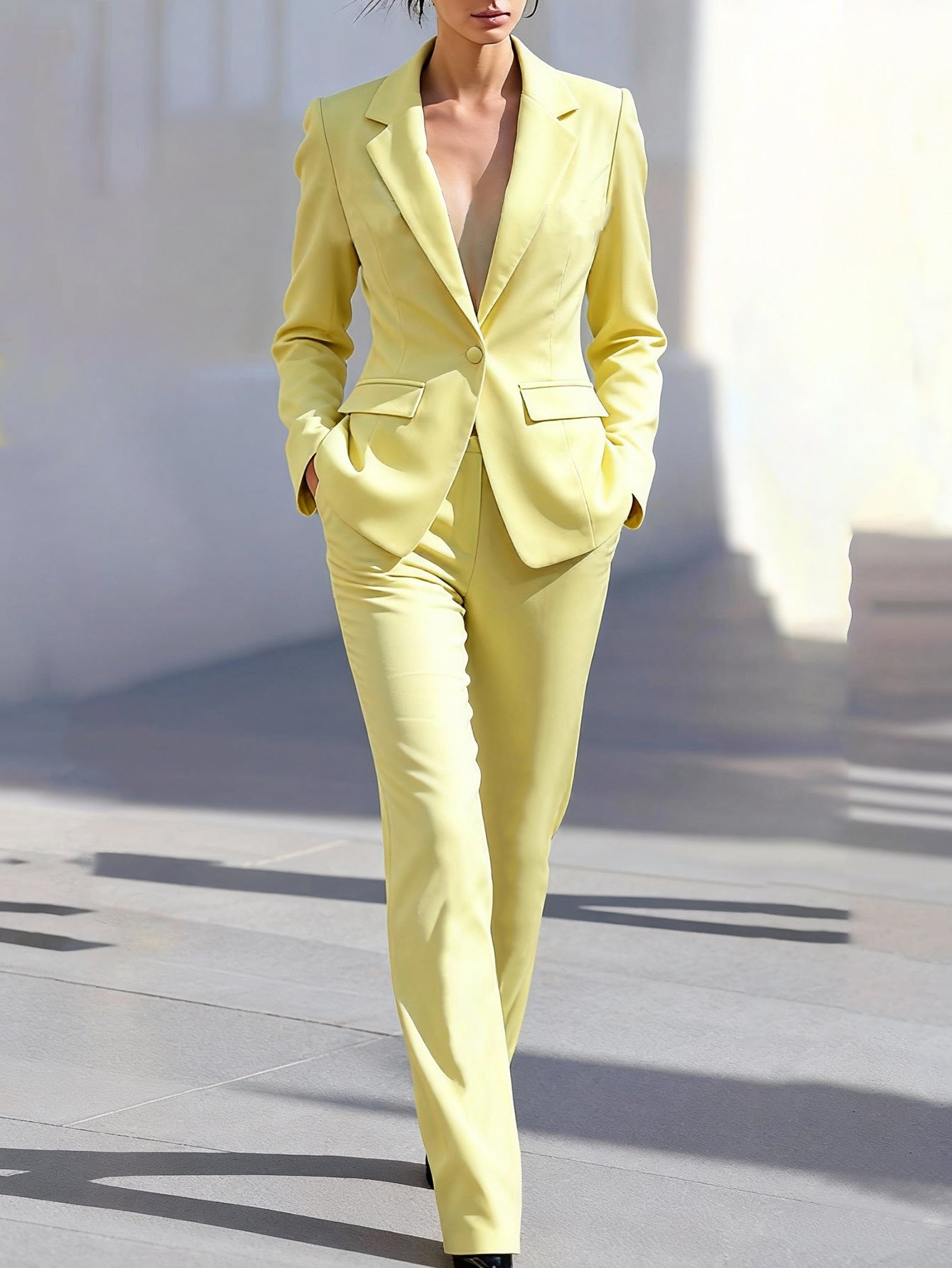 Women's Elegant, Sophisticated Long-Sleeve Blazer And Pants Suit